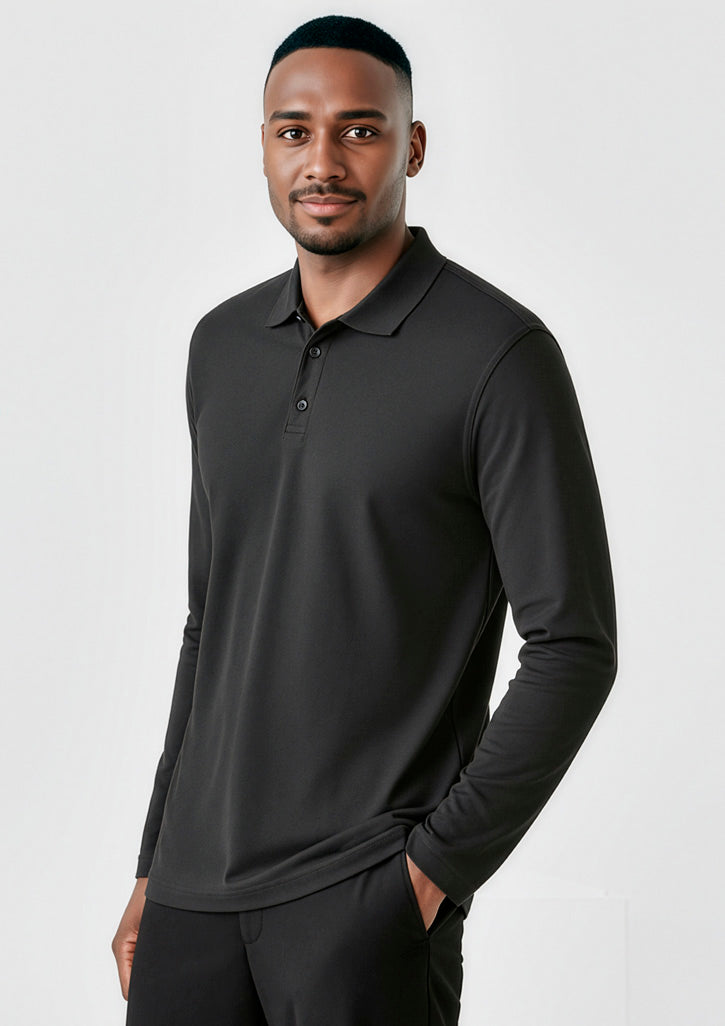 Mens Crew Long Sleeve Polo - Black