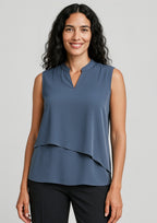 Seville Womens Sleeveless Layered Blouse - Storm Blue