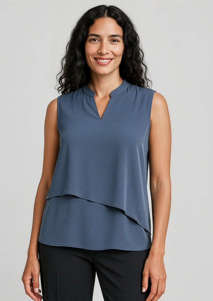 Seville Womens Sleeveless Layered Blouse - Storm Blue