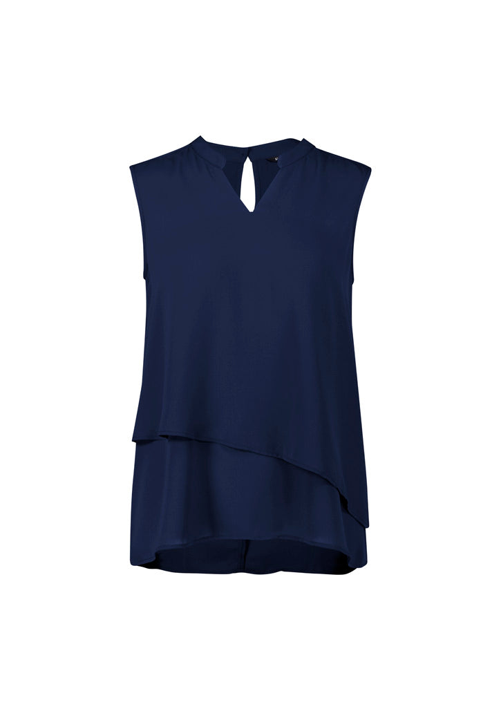 Seville Womens Sleeveless Layered Blouse - Navy back