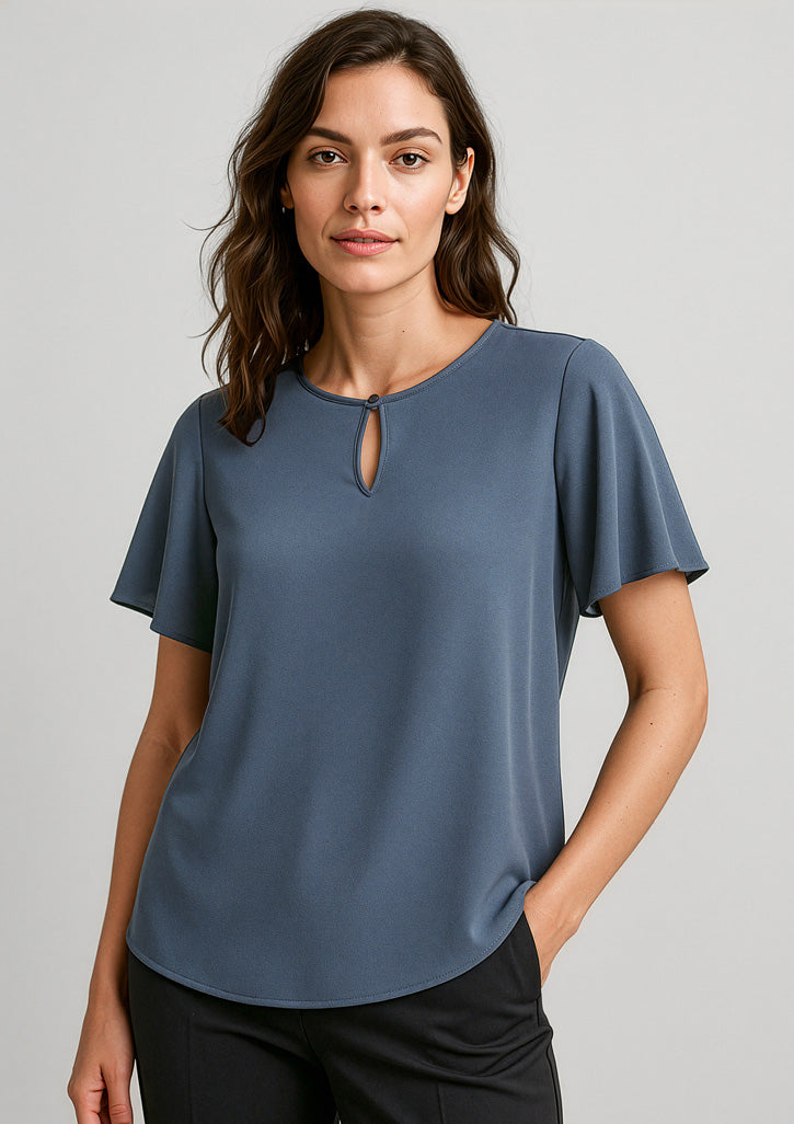 Vienna Womens Short Sleeve Blouse - Storm Blue