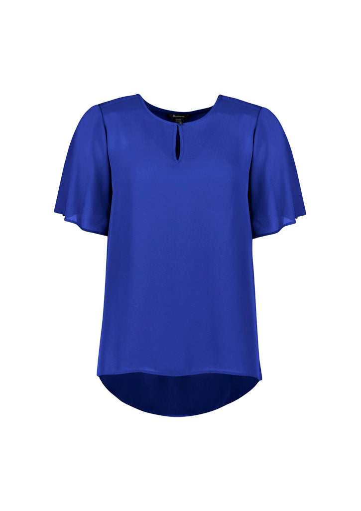 Vienna Womens Short Sleeve Blouse - Cobalt back
