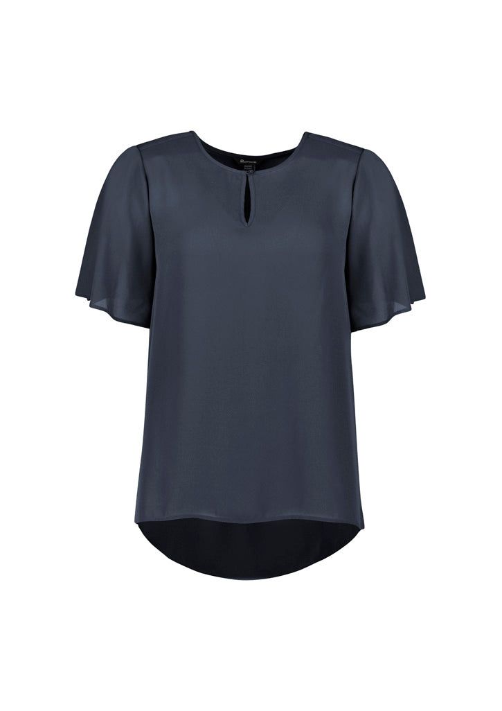 Vienna Womens Short Sleeve Blouse - Storm Blue back