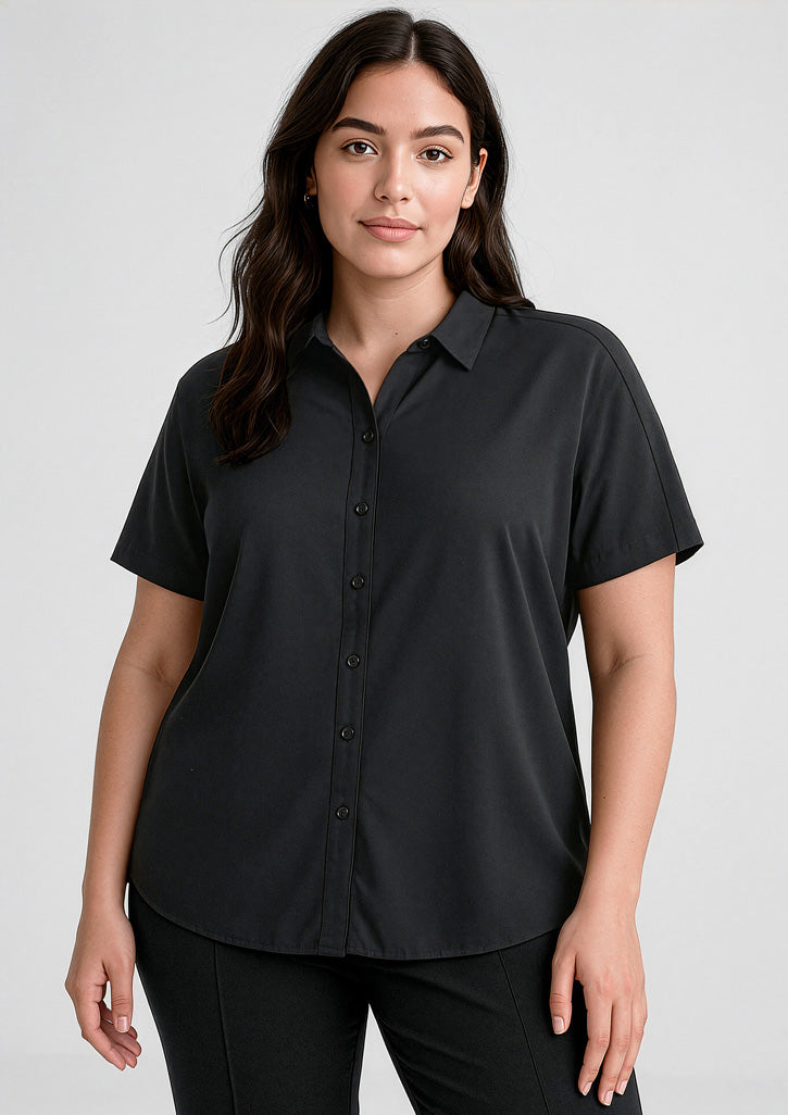 Dahlia Womens Short Sleeve Blouse - Black
