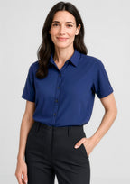 Dahlia Womens Short Sleeve Blouse - Navy