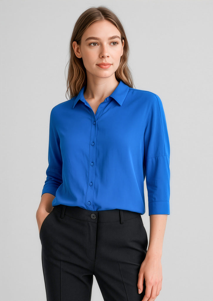 Dahlia Womens 3/4 Sleeve Blouse - Cobalt