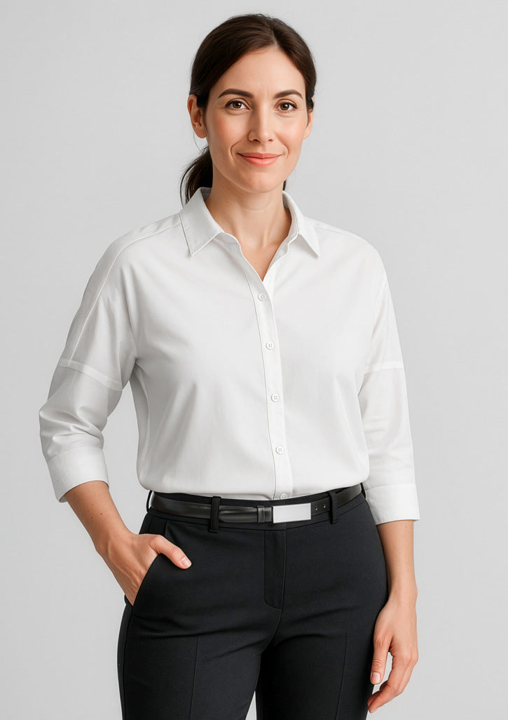 Dahlia Womens 3/4 Sleeve Blouse - White