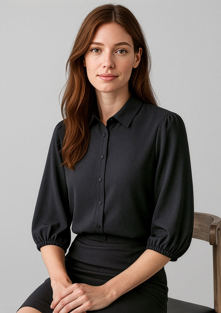 Lucy Womens 3/4 Sleeve Blouse - Black