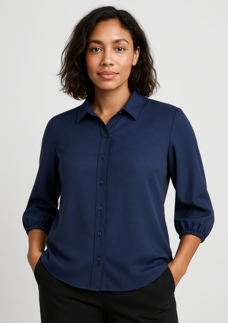 Lucy Womens 3/4 Sleeve Blouse - Navy