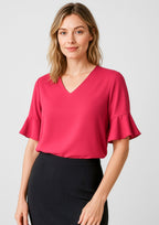 Aria Womens Fluted Sleeve Blouse - Raspberry