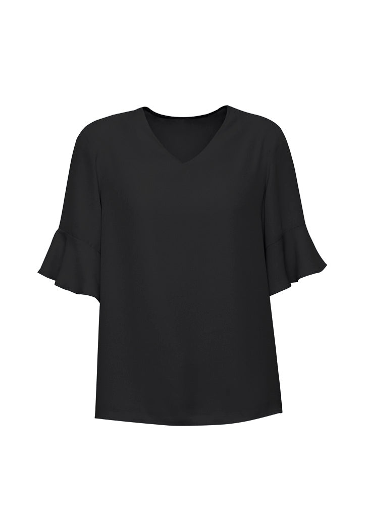 Aria Womens Fluted Sleeve Blouse - Black back