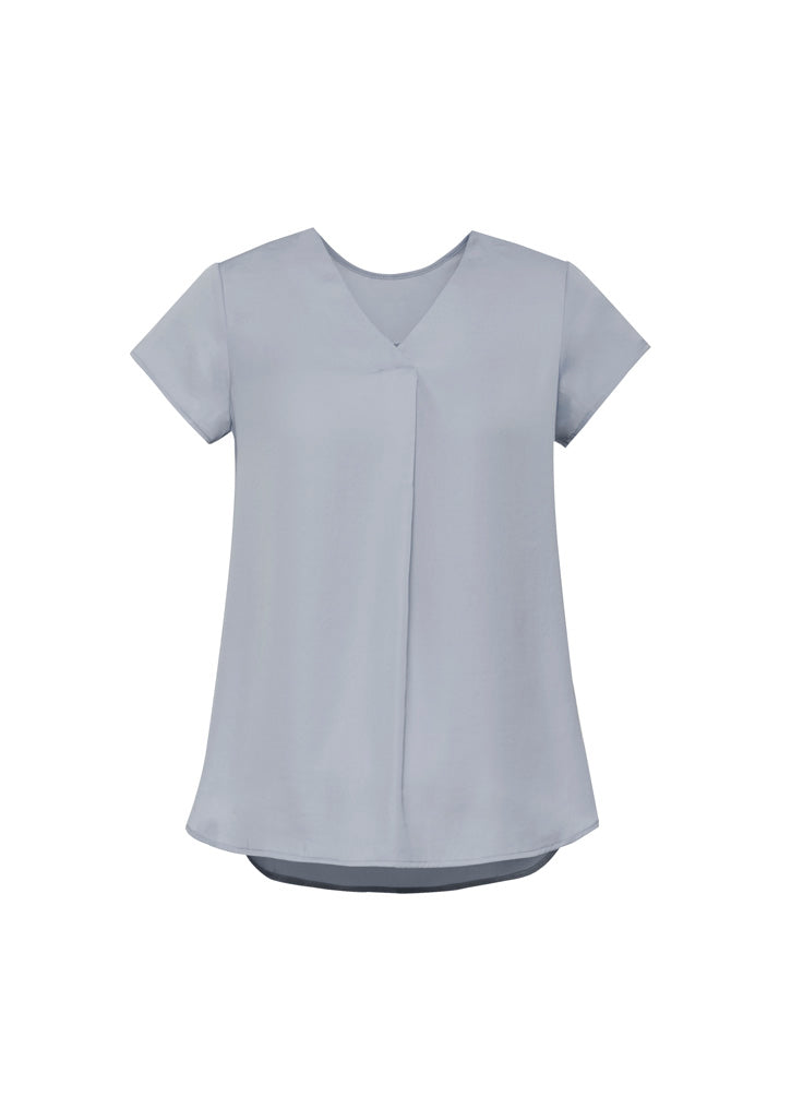 Kayla Womens V-Neck Pleat Blouse - Silver back