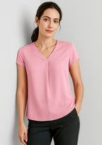Kayla Womens V-Neck Pleat Blouse - Dusty Rose