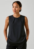 Estelle Womens Sleeveless Pleat Detail Blouse - Black