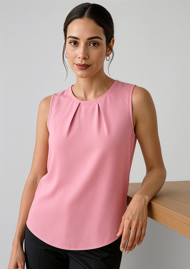Estelle Womens Sleeveless Pleat Detail Blouse - Dusty Rose
