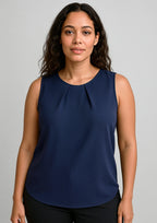 Estelle Womens Sleeveless Pleat Detail Blouse - Navy