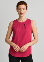 Estelle Womens Sleeveless Pleat Detail Blouse - Raspberry