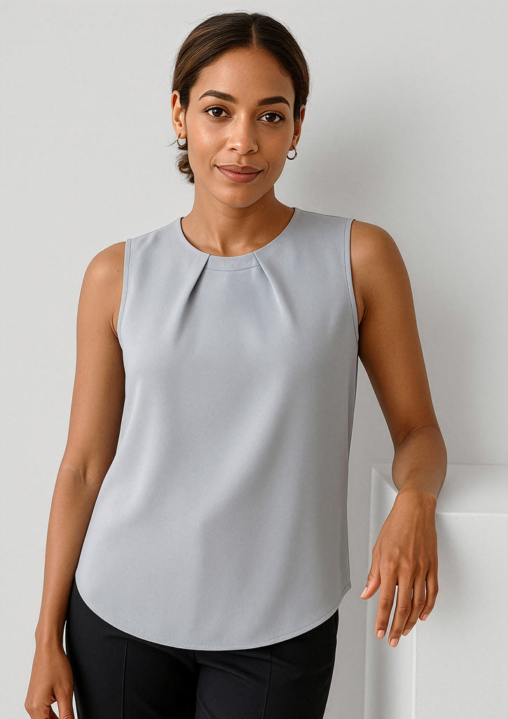 Estelle Womens Sleeveless Pleat Detail Blouse - Silver
