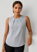 Estelle Womens Sleeveless Pleat Detail Blouse - Silver