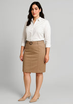 Traveller Womens Mid Waist Stretch Chino Skirt - Desert