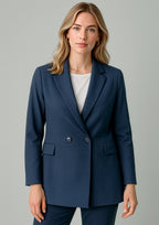Renew Womens Double Breasted Longline Jacket - Navy Dusk