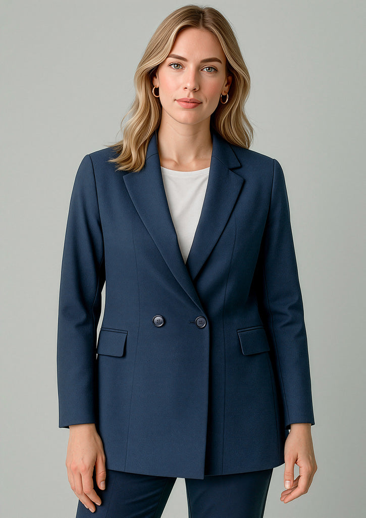 Renew Womens Double Breasted Longline Jacket - Navy Dusk
