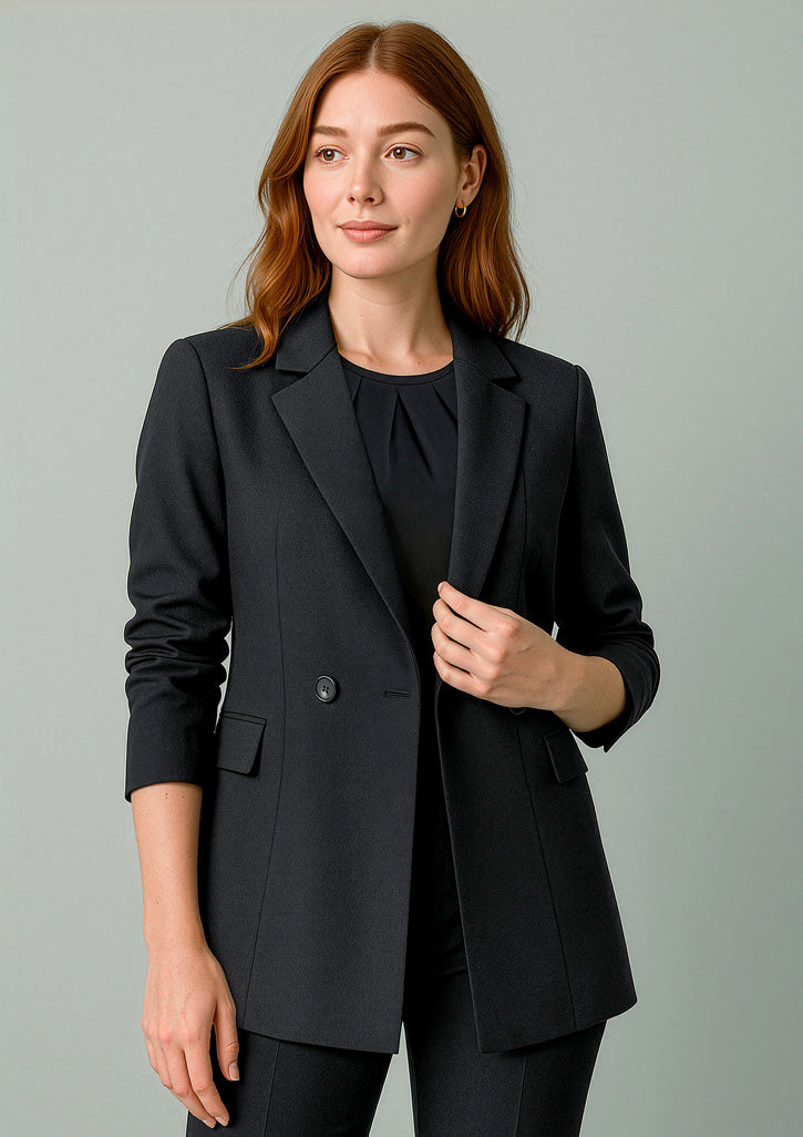 Renew Womens Double Breasted Longline Jacket - Pencil Black