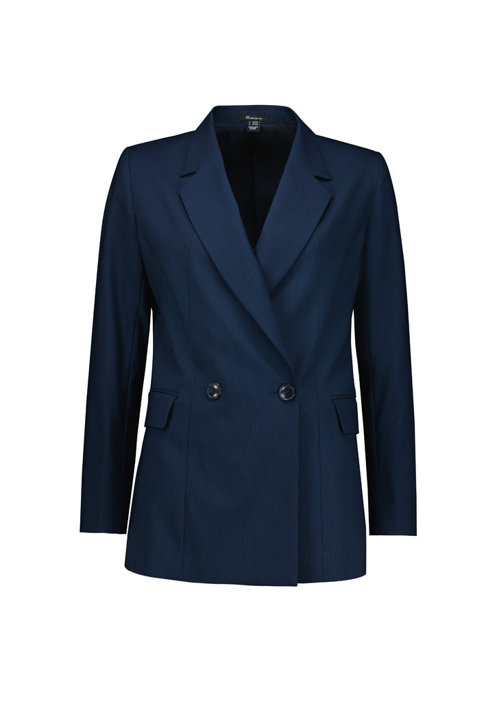 Renew Womens Double Breasted Longline Jacket - Navy Dusk back