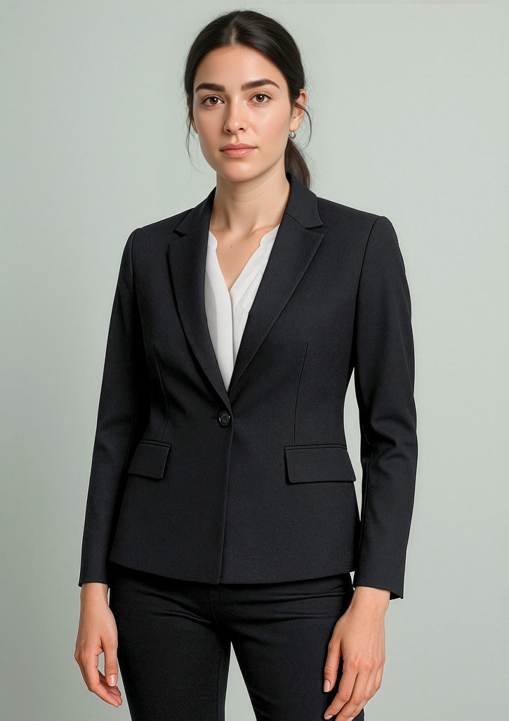 Renew Womens Single Button Mid Length Jacket - Pencil Black