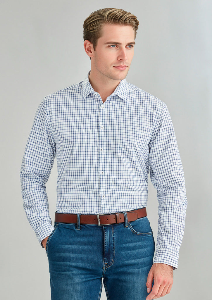Noah Mens Long Sleeve Shirt - White/Blue