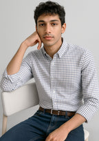 Noah Mens Long Sleeve Shirt - White/Storm Blue Check