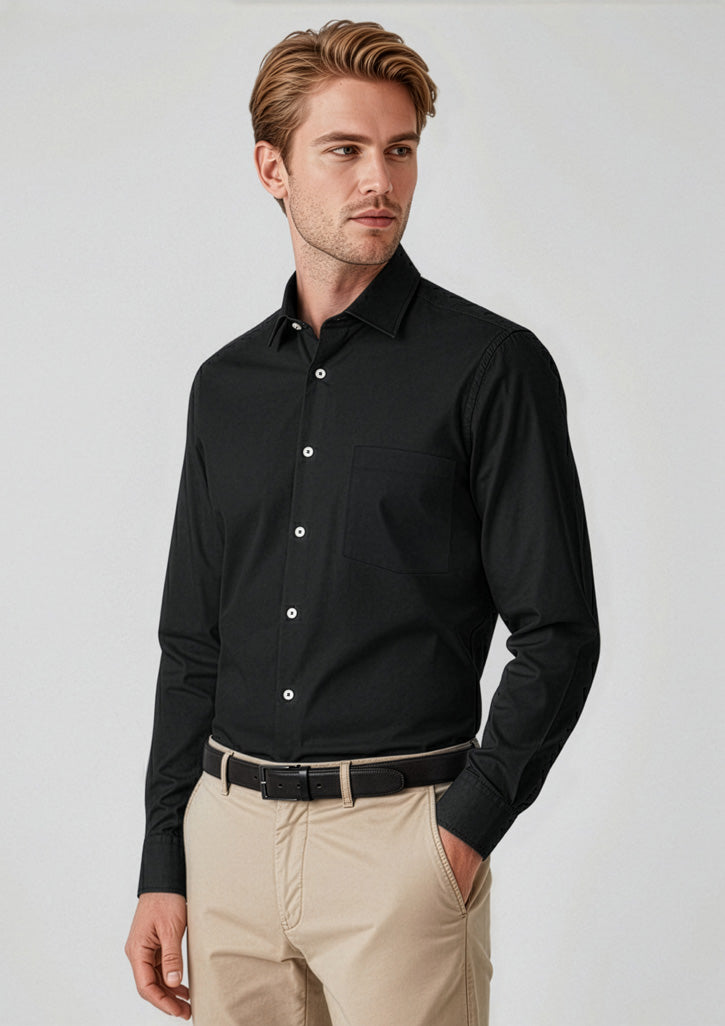 Charlie Mens Classic Fit Long Sleeve Shirt - Black