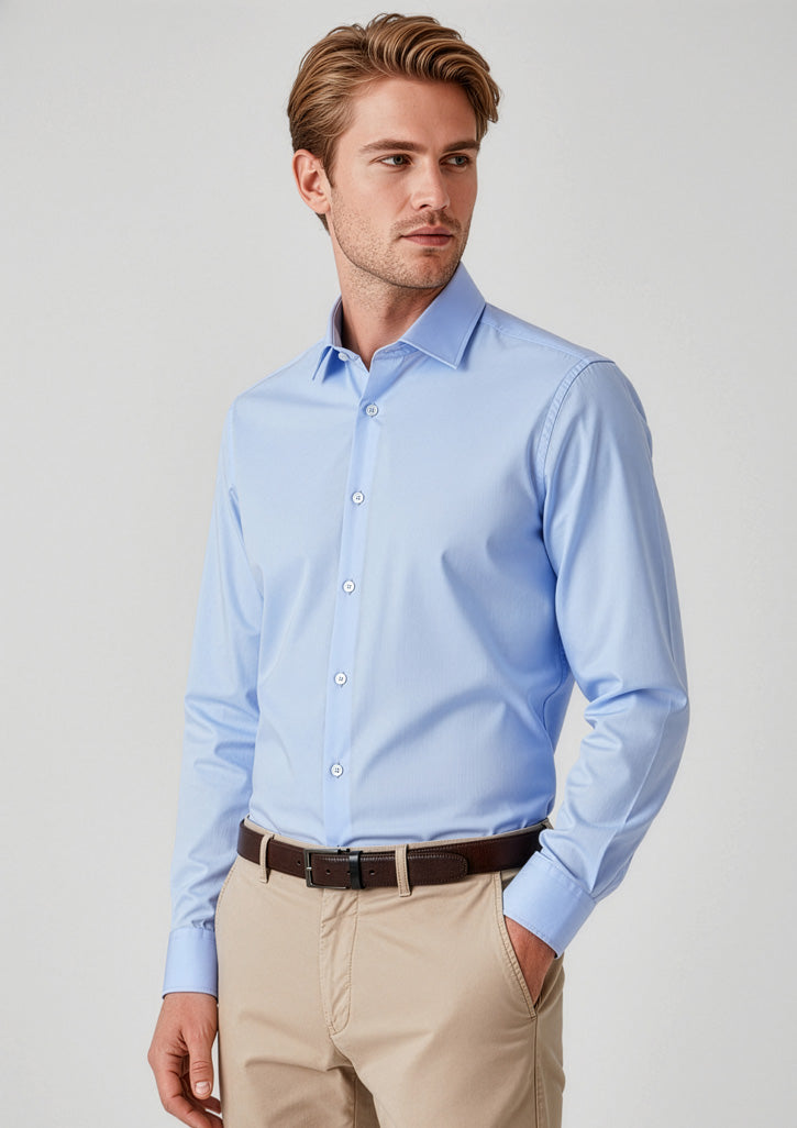 Charlie Mens Slim Fit Long Sleeve Shirt - Blue Chambray