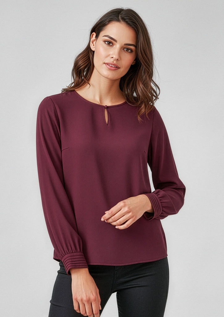 Evelyn Womens Long Sleeve Blouse - Wine