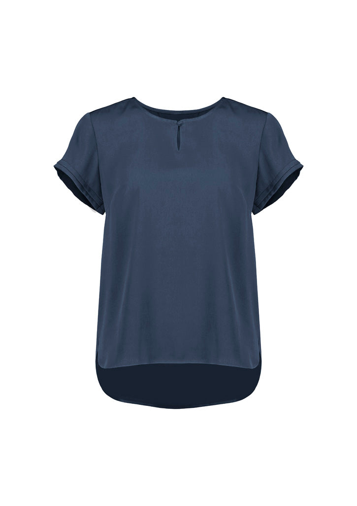 Evelyn Womens Short Sleeve Blouse - Mineral Blue back