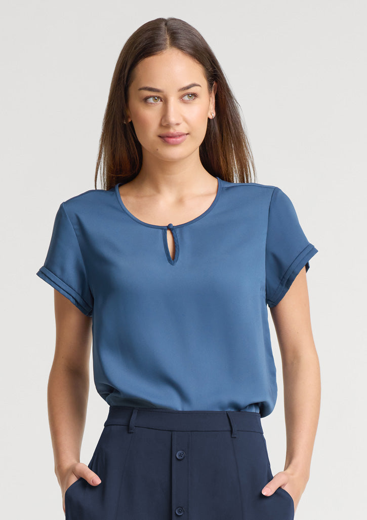 Evelyn Womens Short Sleeve Blouse - Mineral Blue