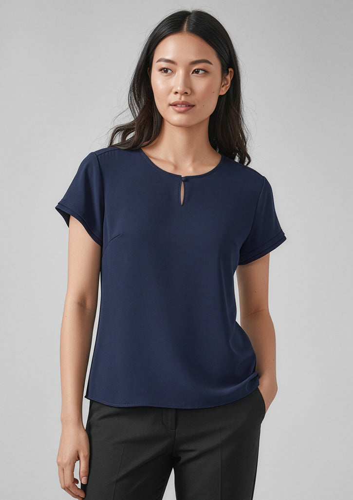Evelyn Womens Short Sleeve Blouse - Navy
