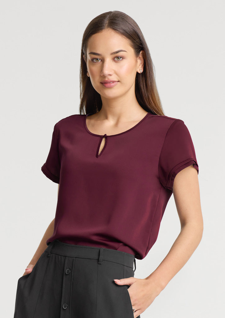 Evelyn Womens Short Sleeve Blouse - Wine