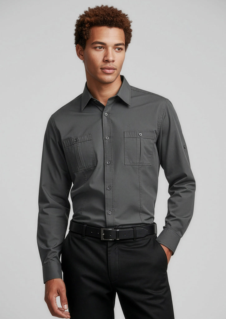 Mens Bondi Long Sleeve Shirt - Charcoal