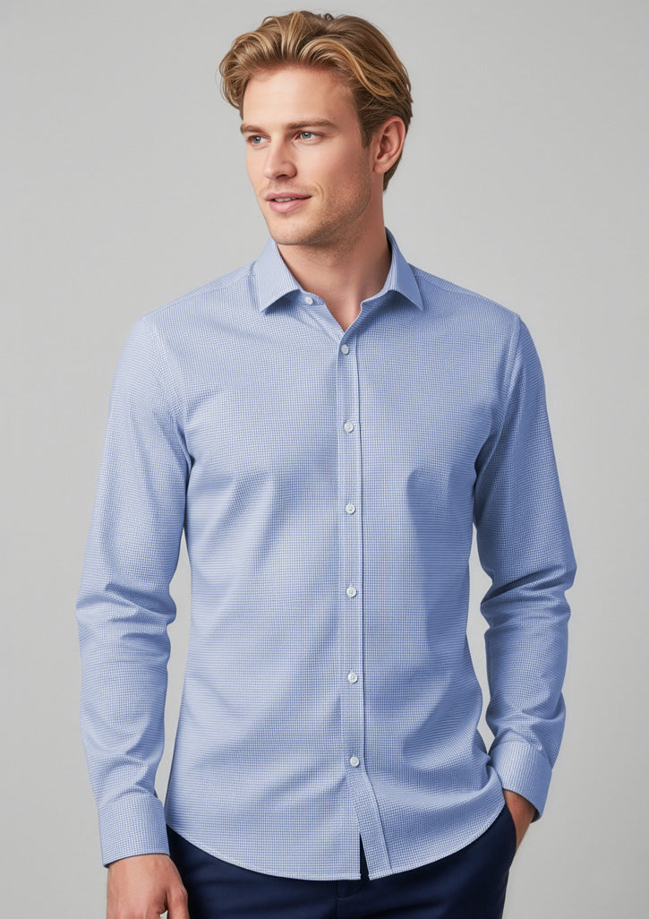 Mens Bristol Tailored Long Sleeve Shirt - White/Navy