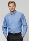 Mens Chambray Long Sleeve Shirt - Chambray Blue