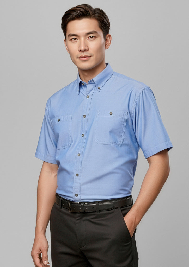 Mens Chambray Short Sleeve Shirt - Chambray Blue