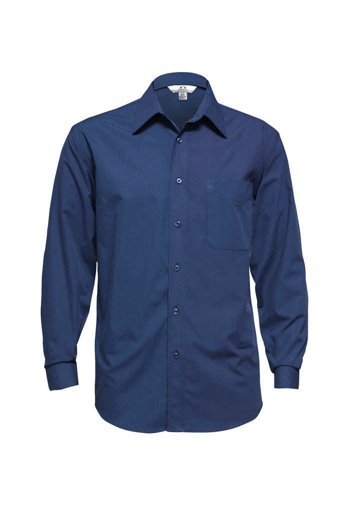 Mens Micro Check Long Sleeve Shirt - Navy