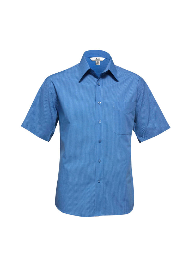 Mens Micro Check Short Sleeve Shirt - Mid Blue